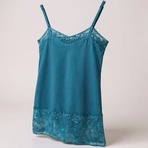Vanity Vintage Y2K Lace Cami Tank Top Size Medium Teal Blue